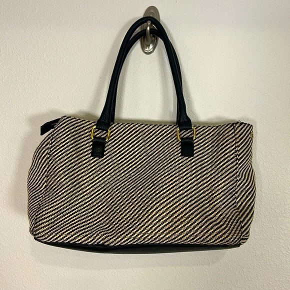 Olivia & Joy Y2K Revival Black & Tan Straw Vegan Leather Satchel Shoulder Bag - Picture 3 of 11